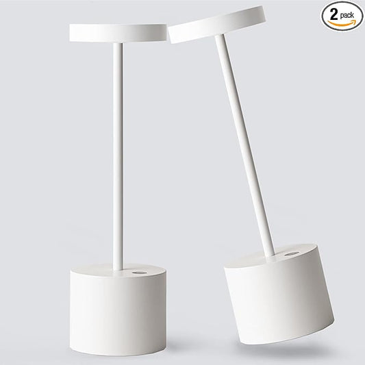 2Pack Cordless Table Lamp, Rechargeable LED Battery 5000mAh Metal USB Portable Powered Desk Lamp, 3 Levels Brightness Light for Restaurants Outdoor (2 Pack 10.25in White)