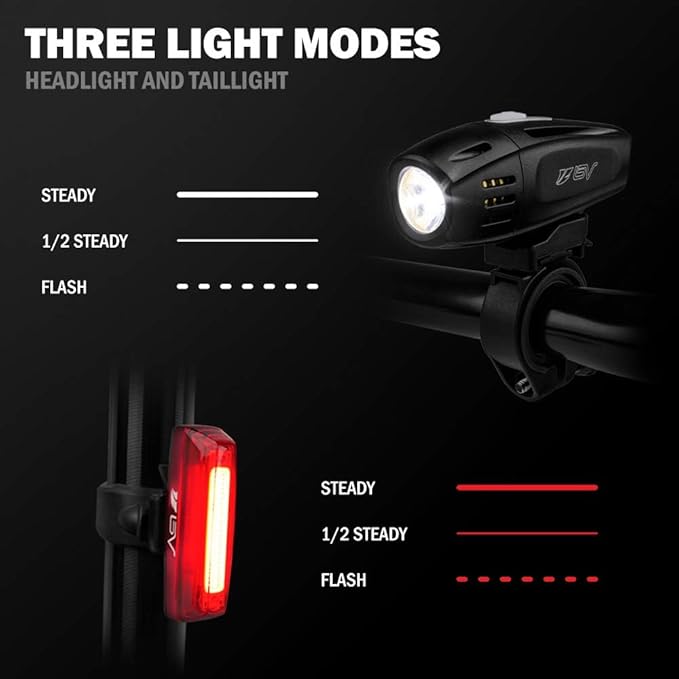 BV Bike Lights, Super Bright with 5 LED Bike Headlight & 3 LED Rear, Bike Lights for Night Riding with Quick-Release, Waterproof Bicycle Light Set, Bike Accessories, Bicycle Accessories, Flashlight