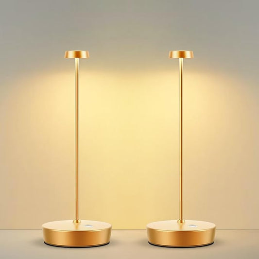 2Pack Cordless LED Table Lamp，Rechargeable Battery Desk Lamps, 3 Color Stepless Dimmable Metal Battery Table Lamps, Portable Table Light for Indoor/Outdoor/Restaurants/Bedroom/Bar