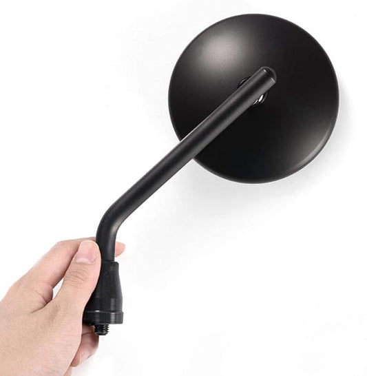 KiWAV Motorcycle 4 Inches Round Mirrors Rear View Side Old School Black Eclipse Short Stem Convex 10mm M10 1.25 Pitch Standard Threads Compatible for Most Metric Bikes Pack of a Pair