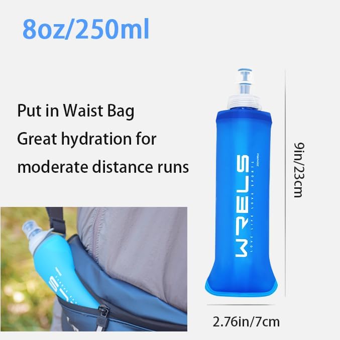 Soft Running Water Flask Soft Flasks Collapsible Soft Water Bottles Small BPA-Free for Sports Hiking Hydration Pack 5oz/8oz/17oz(BLUE,8oz*2)