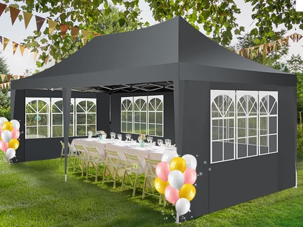 COBIZI 10x20 Pop Up Canopy Tent with Sidewalls,Party Tent Outdoor Gazebos, Waterproof & UV50+,3 Adjustable Heights,Higher Frame Design - Extra Tall for Parties Backyard,Weddings,Markets,Gray
