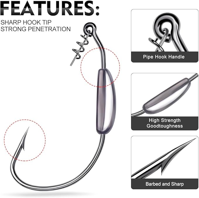 Fishing Hooks for Bass Fishing - 100pcs EWG Offset Worm Hook Texas Rig Hooks for Freshwater Saltwater Size 1/0 2/0 3/0 4/0 5/0 - Soft Lures Worms Plastics Bait Fishing Hook with Tackle Box