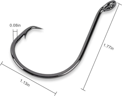 UCEC Circle Hooks Fishing Hooks 2X Strong Offset Circle Hooks Saltwater Black High Carbon Steel Octopus Catfish Fishing Hooks Fishing Gear Tackle 150pcs/ 240pcs - Size:#1 1/0 2/0 3/0 4/0 5/0 6/0 8/0