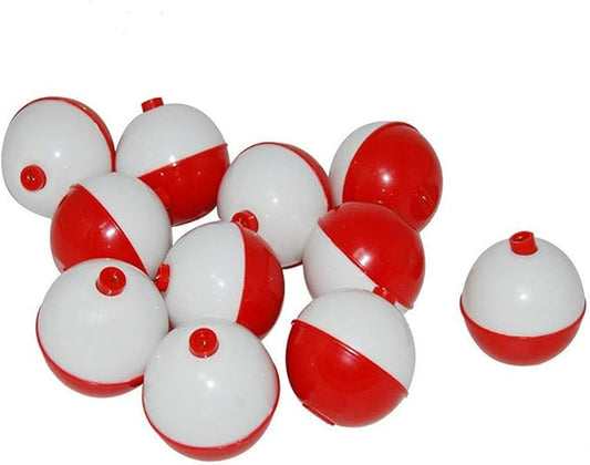 50Pcs Fishing Bobbers Floats,1 inch Hard ABS Bobber for Fishing Snap-on Round Fishing Floats Red and White Fishing Bobbers Bobs Fishing Party Decorations