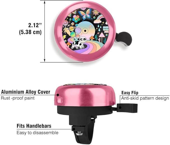 WIRESTER Pink Aluminum Round Bike Bell, Classic Ring Bicycle Bell, Bike Accessories Bell Ring for Adults Kids Girls Boys