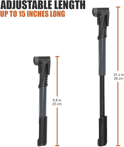 BV Mini Bike Pump Portable Frame Pump, Shock Pump for Bike Shock, Air Ball Pump Inflator with Ball Pump Needles, Mini Pump Fits Presta & Schrader- Smart Valve