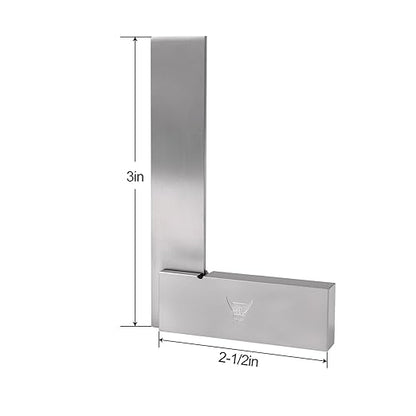 PEC Tools Machinist Square Precision Engineer Wide Seat Square 90 Right Angle Ground Hardened Steel Angle Ruler 3 x 2-1/2 Inch, Suitable for Woodworking and Precision Layout Work