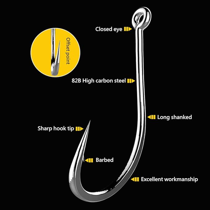 AMHDV 200pcs Forged Long Shanked Fishing Hooks for Saltwater Freshwater, Long Shank Octopus Fish Hook