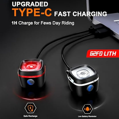 Bicycle Front and Rear Lights,Bike Light, Type-C Rechargeable, Flashing Light，Suitable for Night Riding, Cycling，Bike Headlight &Taillight for Men Women Girls Kids Road Mountain