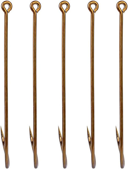 100pcs Long Shank Fishing Hooks High Carbon Steel Fly Tying Jig Hooks Super Sharp Barbed Hook Tips Tan Color 13 Sizes for Choice