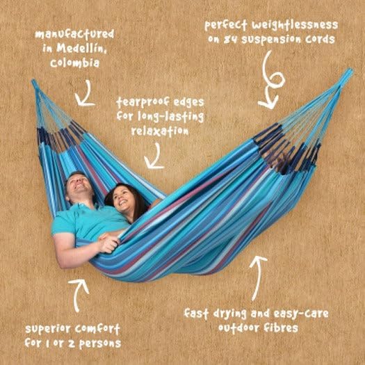 La Siesta® Large Double Brisa Classic Hammock, Outdoor Indoor Hammock Swing - Handmade Weather & Tear Resistant Patio Backyard Bedroom Hammock, Wave