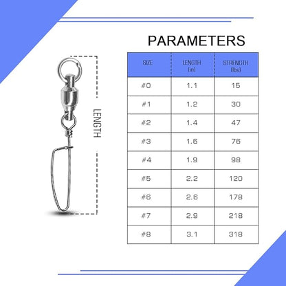 Atibin Heavy Strength Fishing Swivel Snaps Bearing Freshwater Swivels Fishing Stainless Steel Connector Fishing Snap Saltwater White Nickel