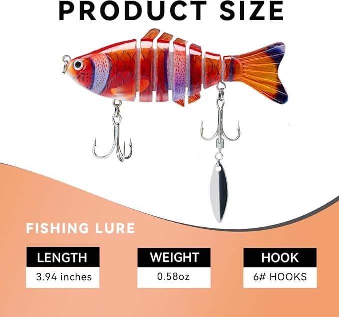Fishing Lures with Spinner Baits Blades for Topwater, Swimbait for Trout and Bass Slow Sinking, 5pcs Fishing Hard Baits