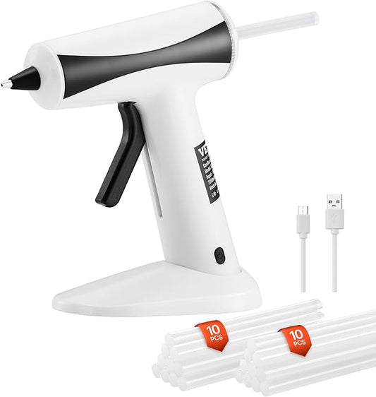 VEVOR Hot Glue Gun, Rechargeable Cordless Glue Gun, Mini Wireless Hot Glue Gun Kit with 2200mAh Battery, 20 Pcs Glue Sticks, Fast Preheating & High Temp, for Crafts, Arts, DIY, Quick Home Repairs