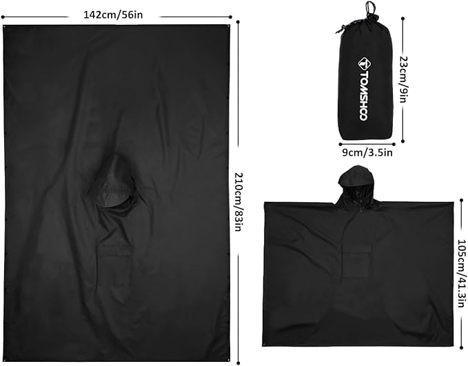 TOMSHOO Multifunctional Raincoat with Hood Hiking Cycling Rain Cover Lightweight Poncho Rain Coat Outdoor Camping Tent Mat