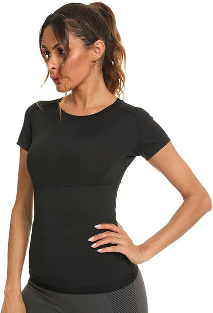 Sauna Suit for Women Sweat Suit, Short Sleeve Sweater for Women, Athletic Tee Sauna Top Compression Waist Trainer