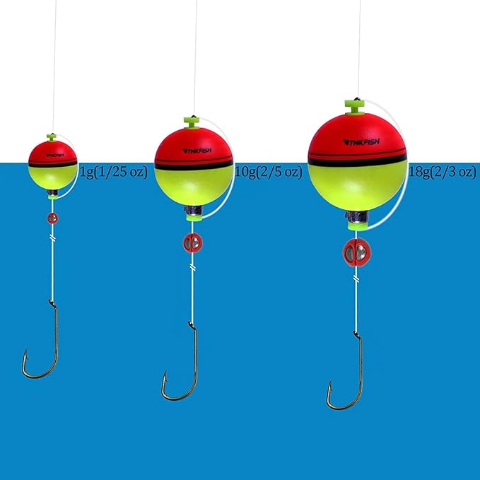 THKFISH Fishing Bobbers 5PCS EVA Foam Round Floats Red/Green Snap-On Spring Fishing Buoy Accessories for Freshwater Saltwater