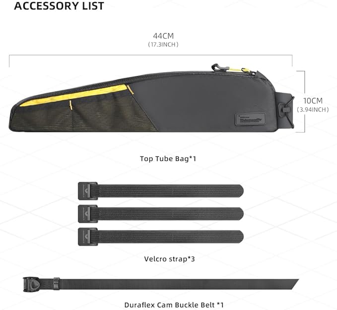 Rhinowalk Bike Frame Bag 2.1L, Waterproof Front Tube Bag with Dual Compartments, YKK Zipper, Phone Storage & Cable Port – Fits Most Bikes – Black+Yellow