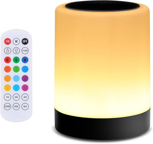 OORUN Touch Bedside Table Lamp,13 RGB Colors & 5 Brightness, USB Rechargeable Desk Lamp, Remote Control Dimmable Light with RGB Color Changing,Portable Lamp for Baby (Black)