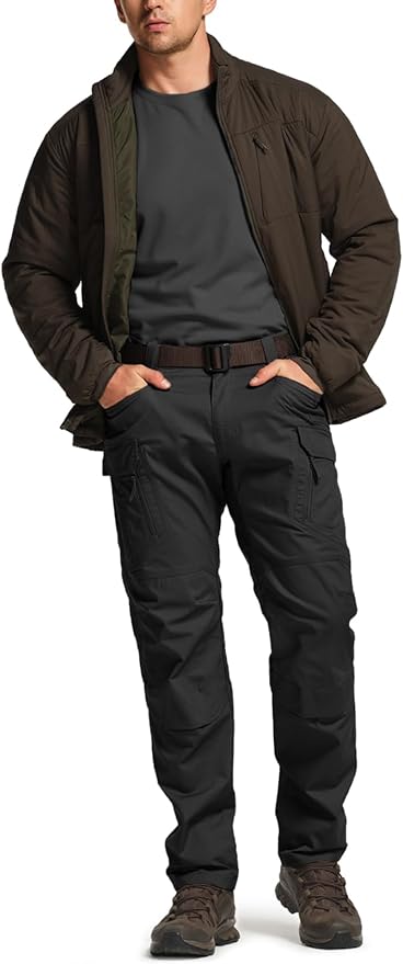 CQR Men's Flex Stretch Tactical Pants, Water Resistant Ripstop Cargo Pants, Lightweight EDC Outdoor Work Hiking Pants