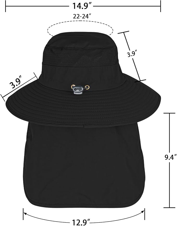 Sun Hats for Men Women Fishing Hat UPF 50+ Breathable Wide Brim Bucket Hats Summer UV Protection Safari Hat with Neck Flap