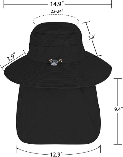 Sun Hats for Men Women Fishing Hat UPF 50+ Breathable Wide Brim Bucket Hats Summer UV Protection Safari Hat with Neck Flap