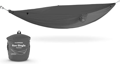 KAMMOK: Roo Single Hammock | Made from Strong & 100% Recycled Water Resistant Ripstop Fabric | Comfortable, Packable, Lightweight (Lifetime Adventure Grade Warranty), Granite Gray