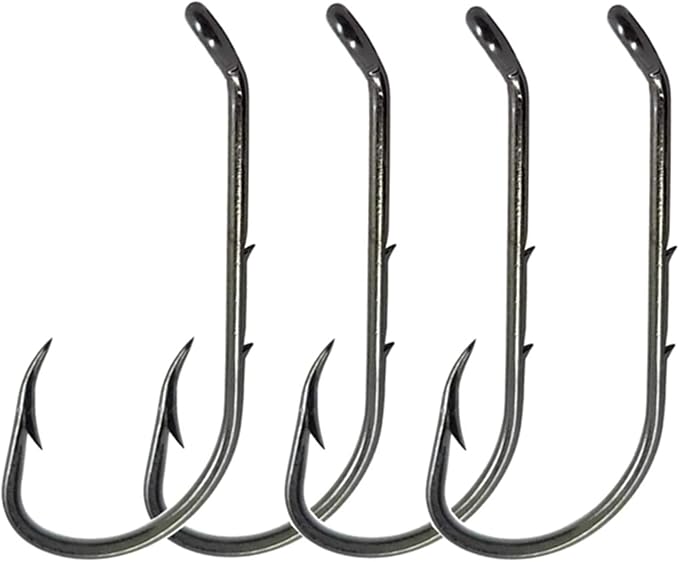 Baitholder Fishing Hooks 100pcs/ Pack Barbed Shank Down Eye Fishing Offset Hooks(8#-6/0)