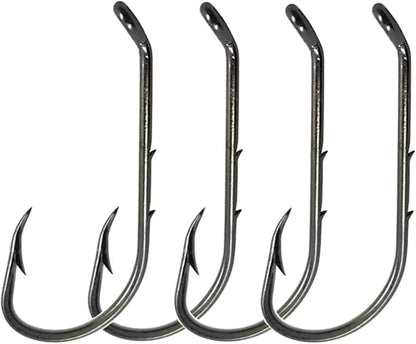 Baitholder Fishing Hooks 100pcs/ Pack Barbed Shank Down Eye Fishing Offset Hooks(8#-6/0)