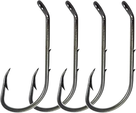 Baitholder Fishing Hooks 100pcs/ Pack Barbed Shank Down Eye Fishing Offset Hooks(8#-6/0)