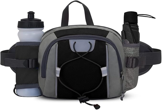Peicees Hiking Fanny Pack Large Waist Bag for Men Women with Bottle Holder Water Resistant Lumbar Pack for Hiking Camping Fishing Outdoor (Bottle Not Included)