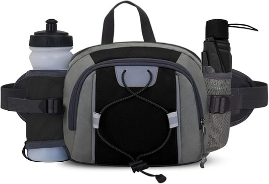 Peicees Hiking Fanny Pack Large Waist Bag for Men Women with Bottle Holder Water Resistant Lumbar Pack for Hiking Camping Fishing Outdoor (Bottle Not Included)