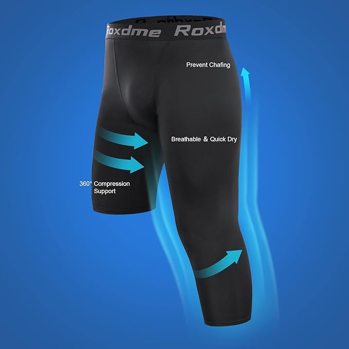 2 Pack Men's 3/4 One Leg Compression Capri Tights Pants Basketball Athletic Running