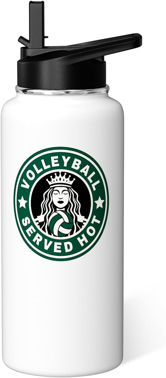 Volleyball Water Bottle 32oz Insulated Sports Water Bottles Volleyball Gifts for Men Women Gift for Volleyball Coach Lovers Fan Players Volleyball Stuff Accessories for Boys Girls