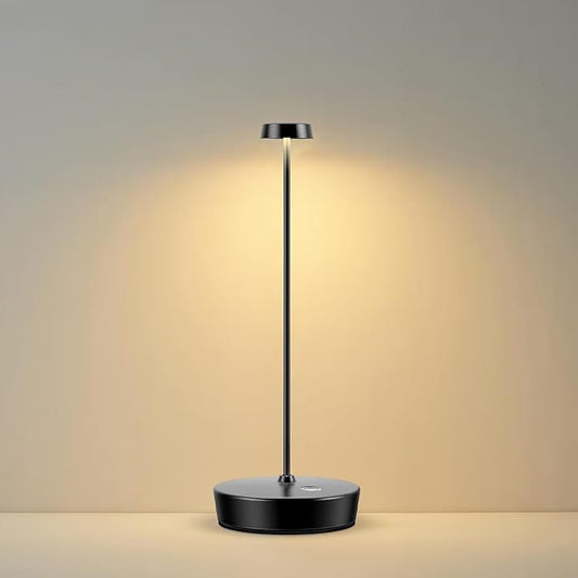 Cordless LED Table Lamp，Rechargeable Battery Desk Lamps, 3 Color Stepless Dimmable Metal Battery Table Lamps, Portable Table Light for Indoor/Outdoor/Restaurants/Bedroom/Bar