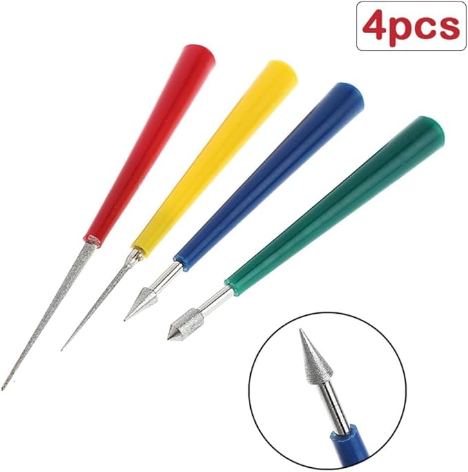 SEIWEI 4 Pcs Diamond Tipped Bead Reamer Multicolored Bead Spinner Hole Enlarger Tool for Jewelry, Metal, Plastic, Wood, Ceramic, Crystal