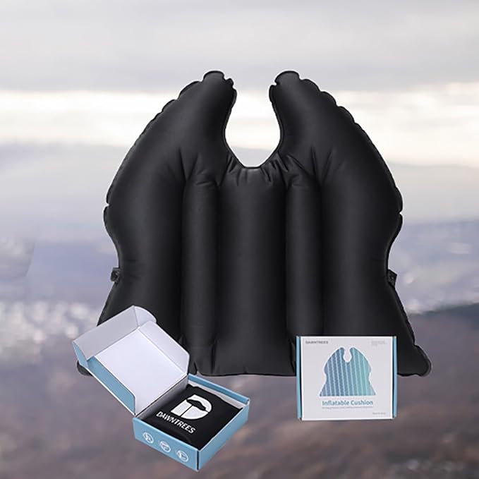 DAWNTREES Inflatable Seat Cushion, Lightweight, Waterproof, Suitable for Office/Home Chair Pad Support and Convenient Seat Cushion for Travel,Car,Outdoor Stadium and Camping,Black