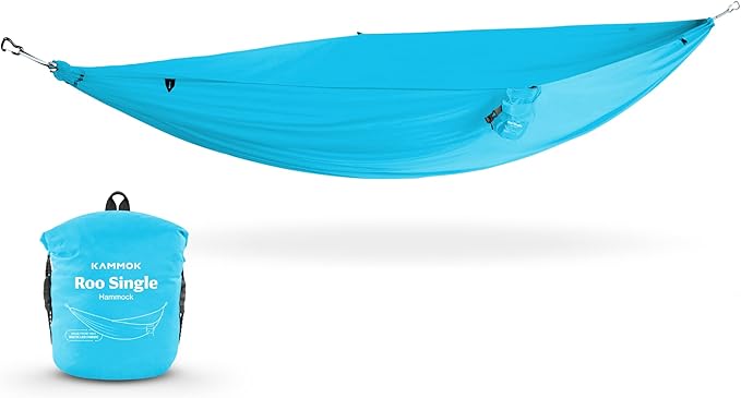 KAMMOK: Roo Single Hammock | Made from Strong & 100% Recycled Water Resistant Ripstop Fabric | Comfortable, Packable, Lightweight (Lifetime Adventure Grade Warranty), Sky Blue
