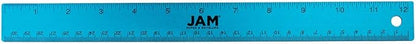 JAM PAPER Strong Aluminum Ruler - 12 Inch - Metal Ruler with Non-Skid Cork Backing - Blue Metallic - Sold Individually
