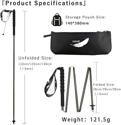 High Strength 5-Section Foldable Carbon Fiber Trekking Poles - 115g/125g/130g, Compact Hiking Staff for Men & Women, Ideal for Hiking, Trekking, Mountaineering & Backpacking