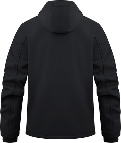 WULFUL Men's Lightweight Softshell Jacket Warm Fleece Lined Windbreaker Waterproof Soft Shell for Outdoor Hiking