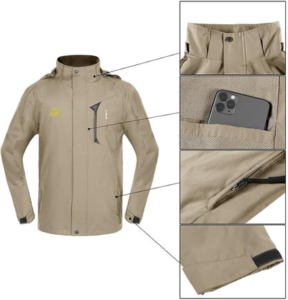 TEZO Mens Rain Jacket Waterproof with Hooded Hiking Coat Lightweight Windbreaker