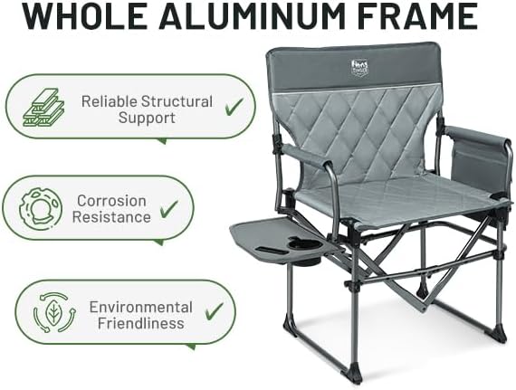 TIMBER RIDGE Aluminum Camping Directors Chair with Side Table Pocket, Portable Folding Chair, Heavy Duty Lawn Chair for Fishing Trip Picnic Concert Outdoor 400lbs, Grey 2 Pack