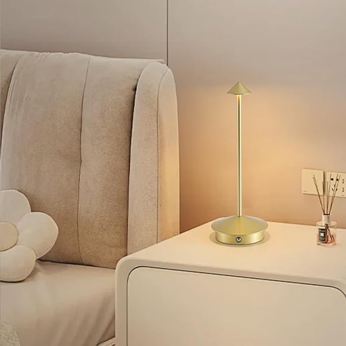 EJQ 2 Pack LED Rechargeable Cordless Table Lamps,Portable Outdoor 5000mAh Battery Operated Table Light Touch Control 3 Color Dimmable for Patio/Cofee/Restaurant/Camping/Dining/Bedroom-Gold