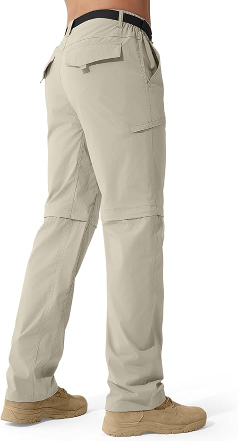 FREE SOLDIER Men's Outdoor Convertible Hiking Pants with Belt Lightweight Quick Dry Tactical Cargo Pants Nylon Spandex