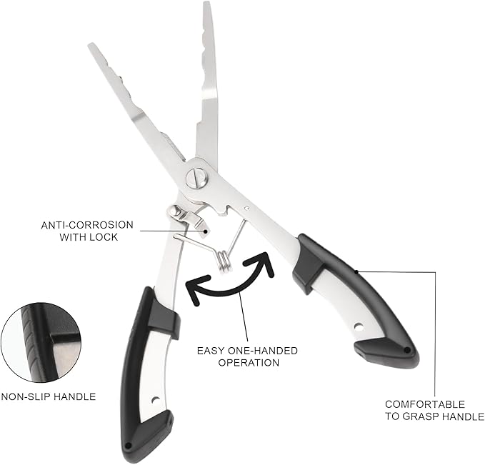 420 Stainless Steel Fishing Pliers, Multi-functional Fishing Tools Hook Remover Line Cutter Pliers, Lockable Handy Fishing Gear for Saltwater Freshwater, Gifts for Men