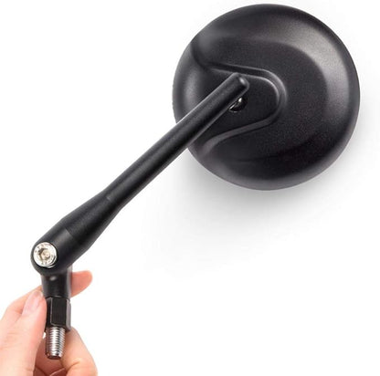 KiWAV Motorcycle Mirrors Aluminum Retro 4 Inches Round Matte Black Convex 10mm 5/16 Inches Bolts Pack of a Pair