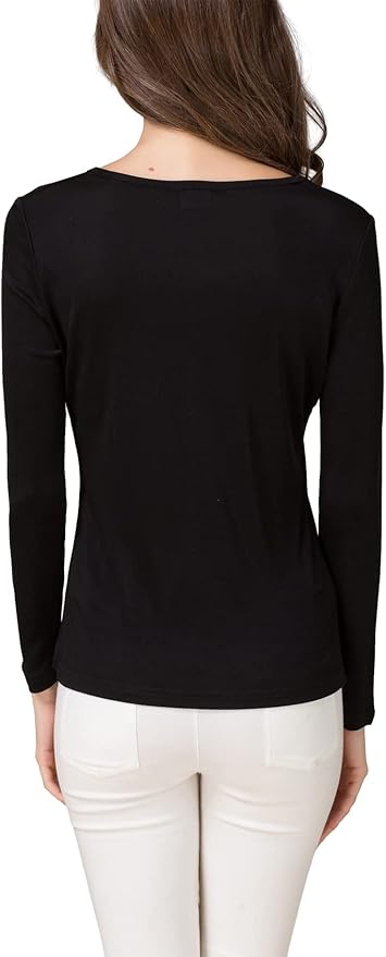 METWAY Women's Mulberry Silk T-Shirt Long Sleeve Pure Silk tee Shirt/Crew Neck Silk Blouse Undershirt