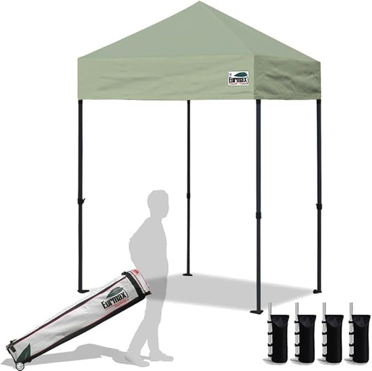 Eurmax USA 5'x5' Pop Up Canopy Tent Commercial Instant Canopies with Heavy Duty Roller Bag,Bonus 4 Sand Weights Bags (Greyish Green)